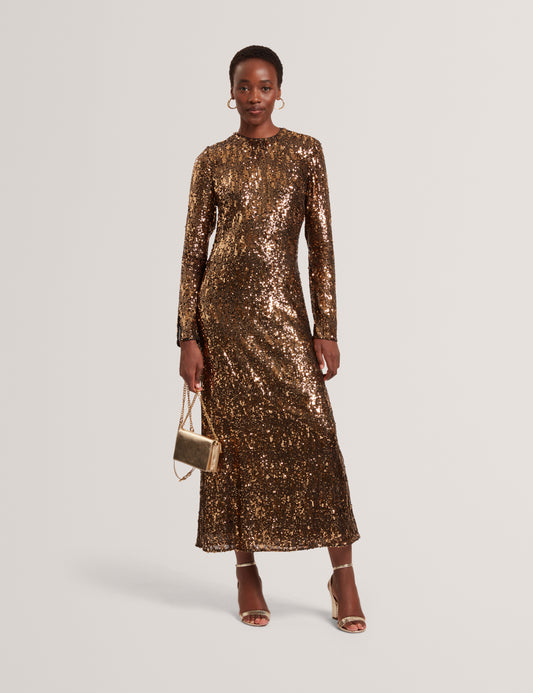 JADEAA - Sequinned Long Sleeve Midi Dress