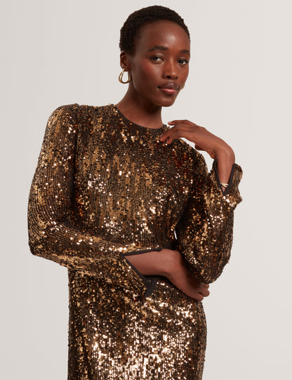 JADEAA - Sequinned Long Sleeve Midi Dress