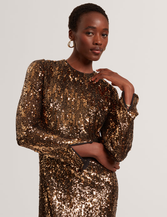 JADEAA - Sequinned Long Sleeve Midi Dress