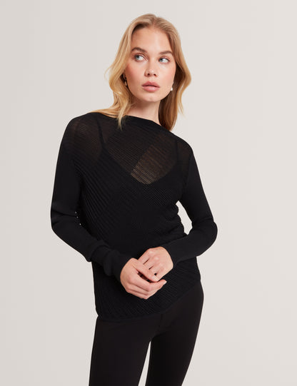 CEYLOAA - Long Sleeve Sheer Detail Knit Top