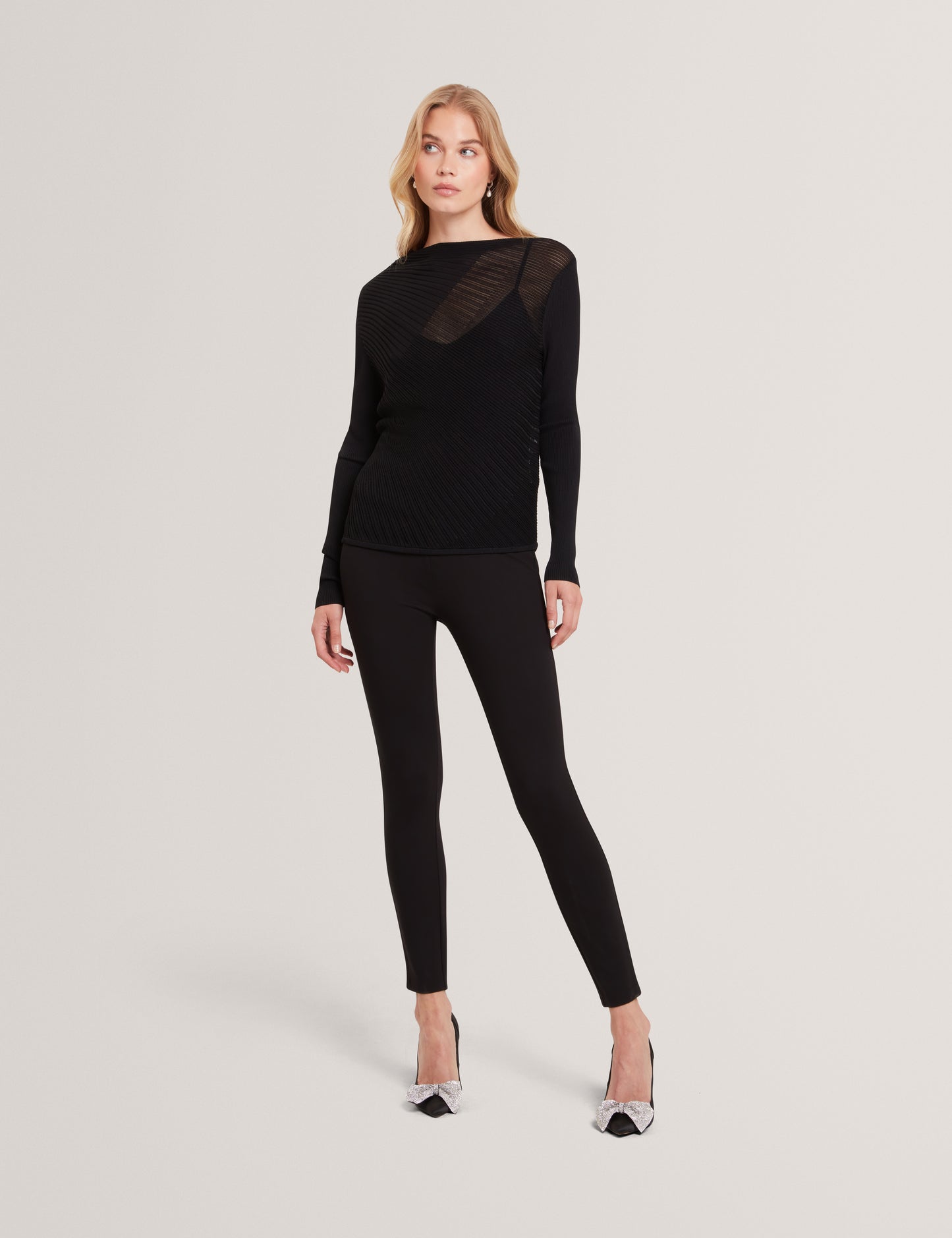 CEYLOAA - Long Sleeve Sheer Detail Knit Top