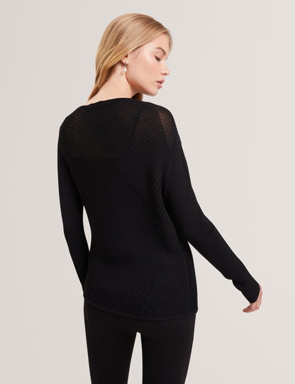CEYLOAA - Long Sleeve Sheer Detail Knit Top