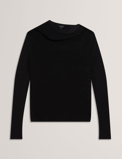 CEYLOAA - Long Sleeve Sheer Detail Knit Top