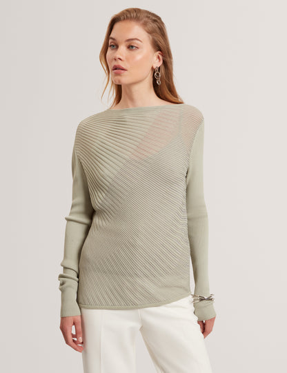 CEYLOAA - Long Sleeve Sheer Detail Knit Top