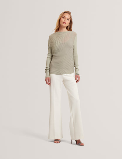 CEYLOAA - Long Sleeve Sheer Detail Knit Top