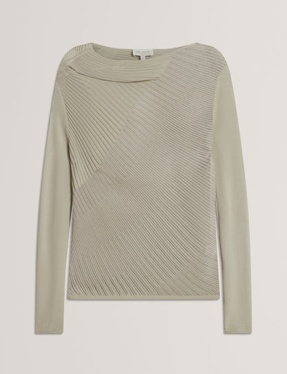 CEYLOAA - Long Sleeve Sheer Detail Knit Top