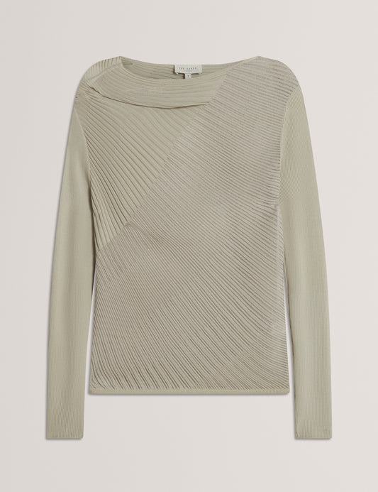CEYLOAA - Long Sleeve Sheer Detail Knit Top