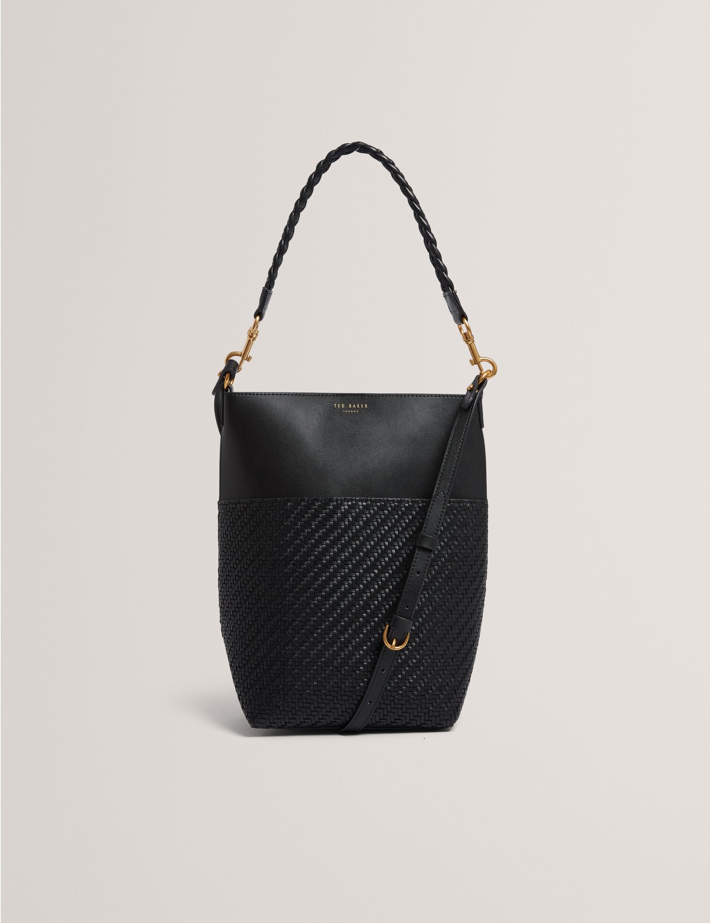 WYYNIE - Elongated Woven Handle Leather Bucket Bag