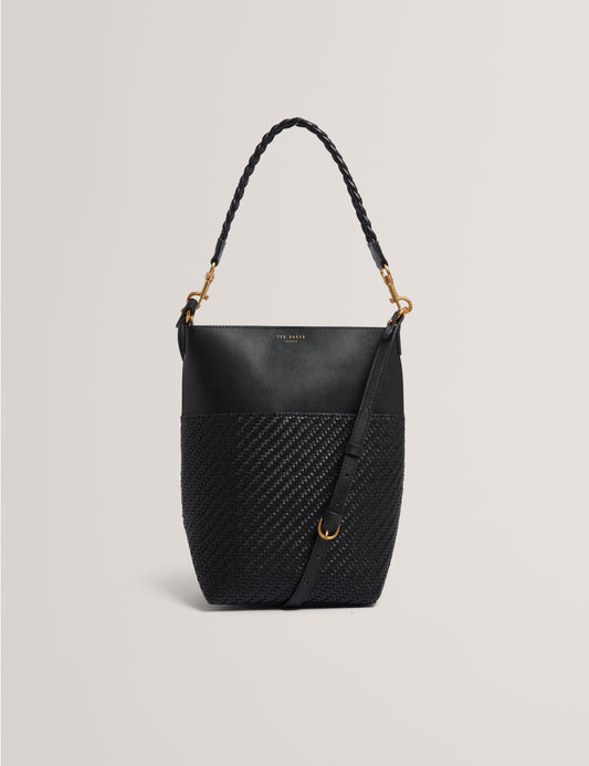 WYYNIE - Elongated Woven Handle Leather Bucket Bag