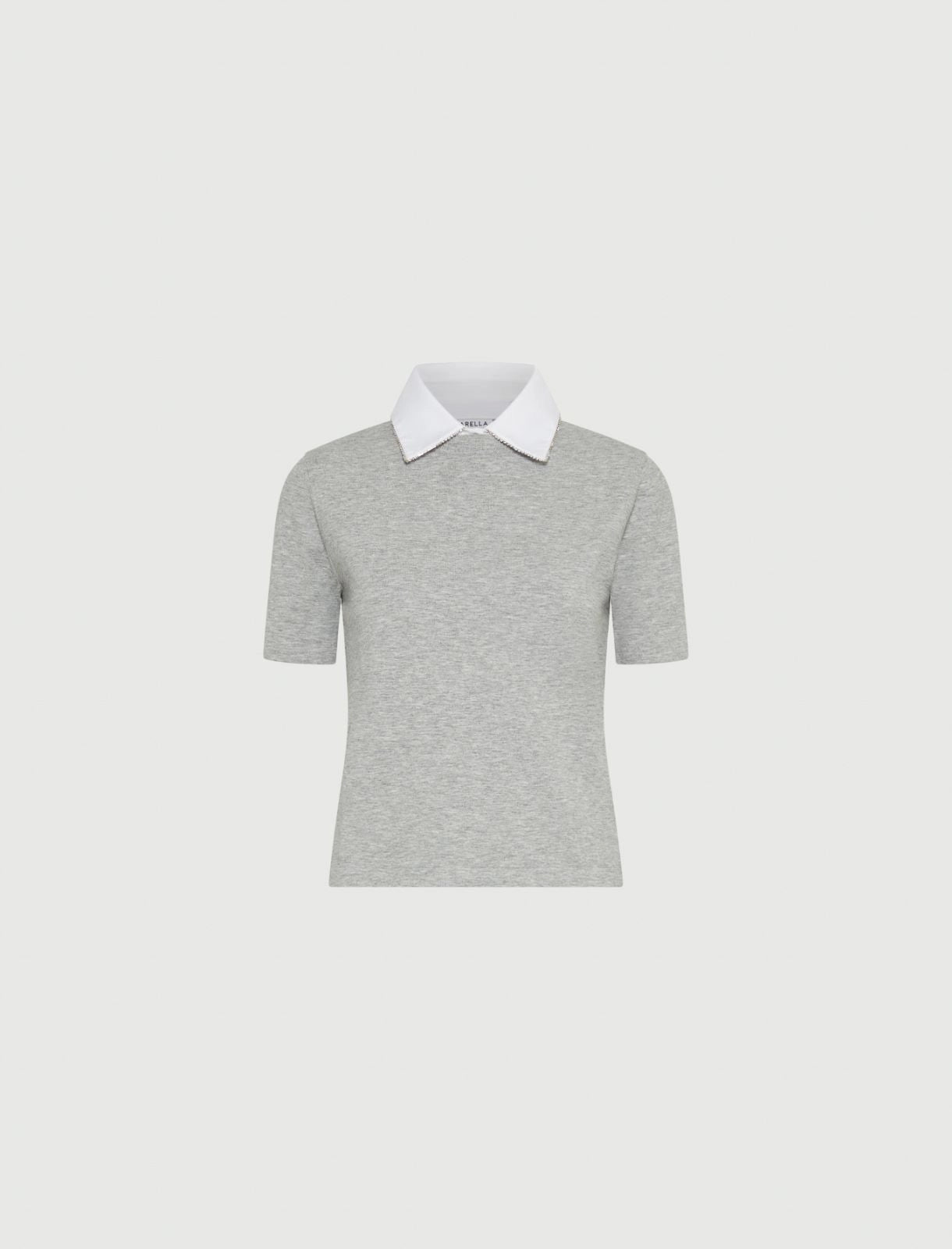 ACCORTA - T-shirt with a removable collar and crystal detail