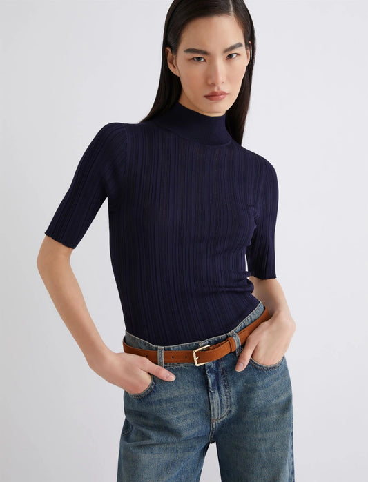 NEGELIA - Short-sleeved mock polo-neck sweater