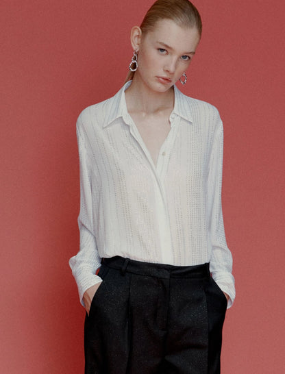 BE - Rhinestone-adorned georgette shirt