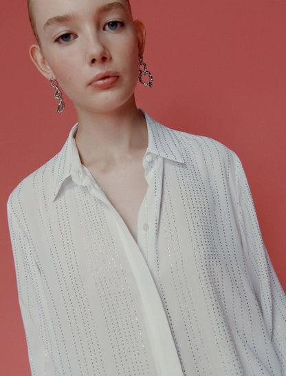 BE - Rhinestone-adorned georgette shirt