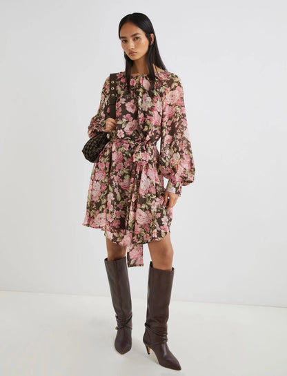 LAMPO - Short floral georgette dress