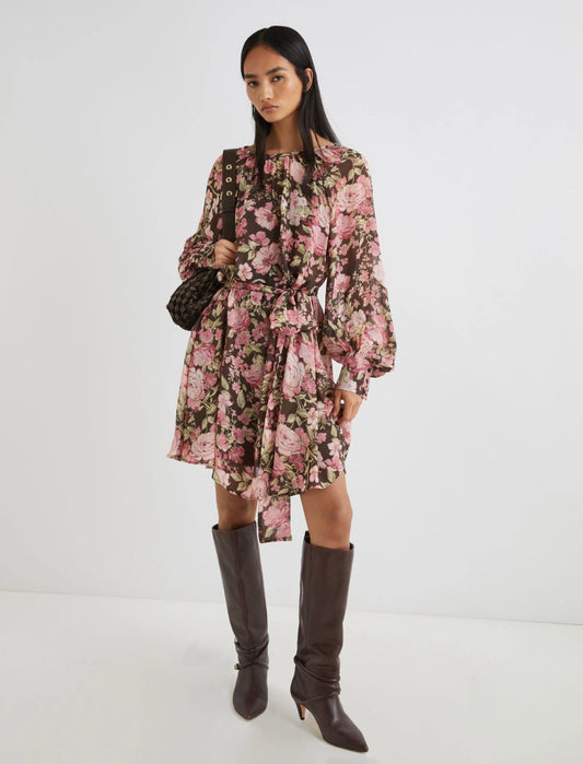 LAMPO - Short floral georgette dress