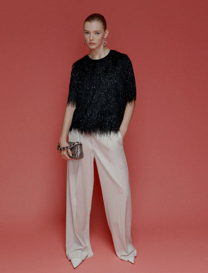 ASSUNTA - Fringed jersey T-shirt