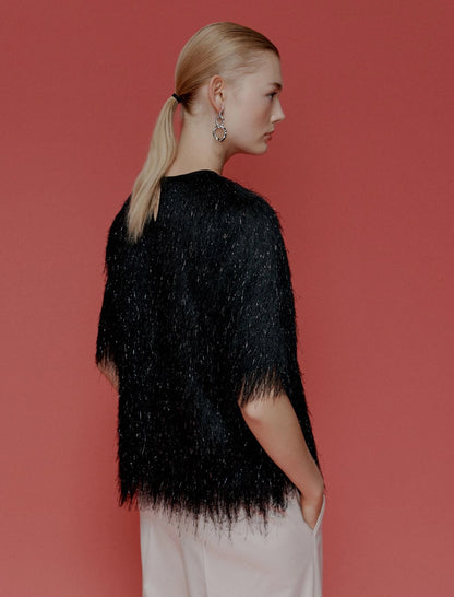 ASSUNTA - Fringed jersey T-shirt