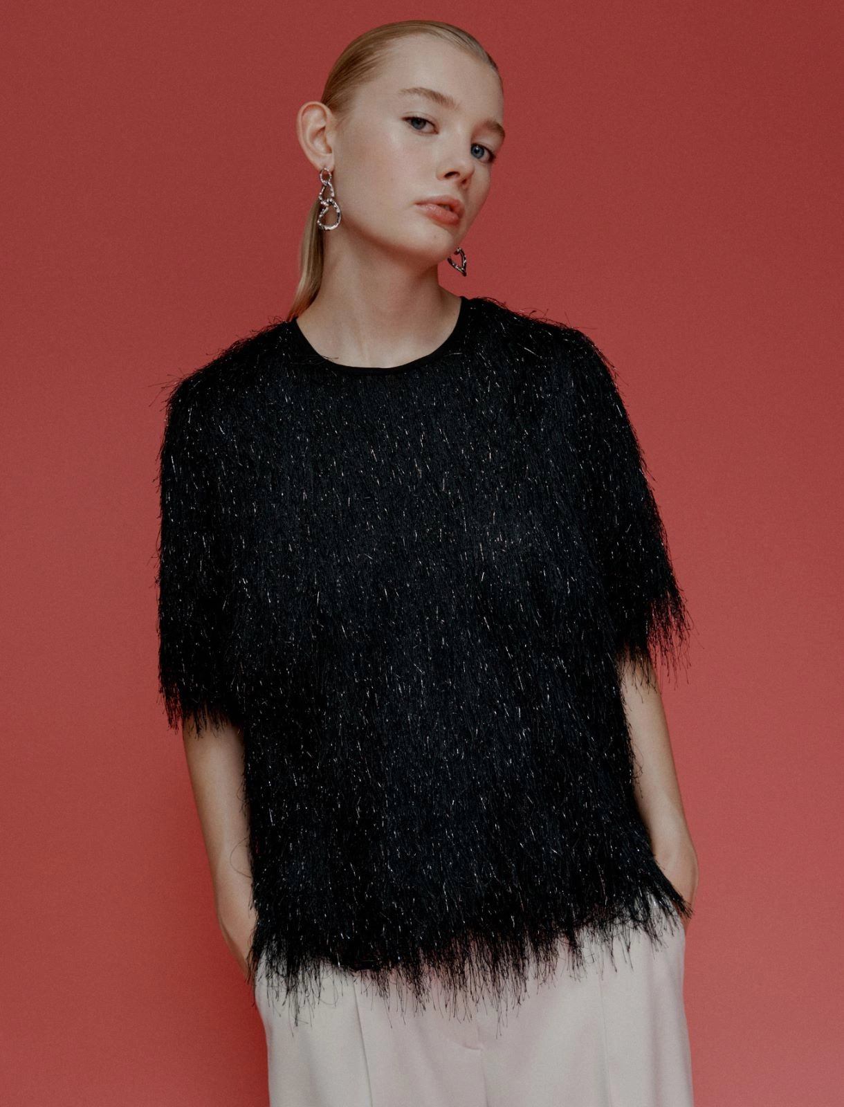 ASSUNTA - Fringed jersey T-shirt