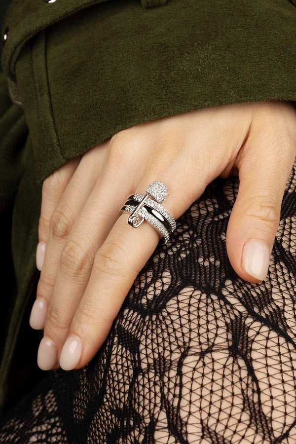 morse code - Love, Smile, Bonheur Triple Hoop Safety Pin Ring