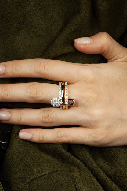 morse code - Love, Smile, Bonheur Triple Hoop Safety Pin Ring