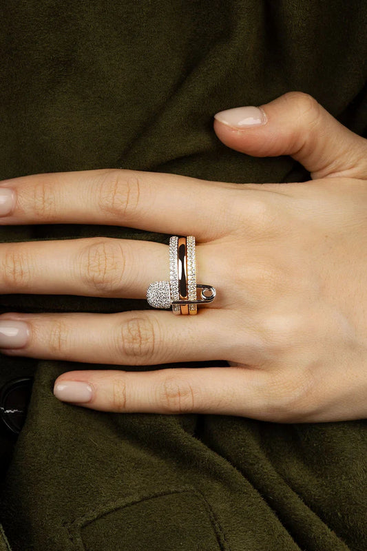 morse code - Love, Smile, Bonheur Triple Hoop Safety Pin Ring