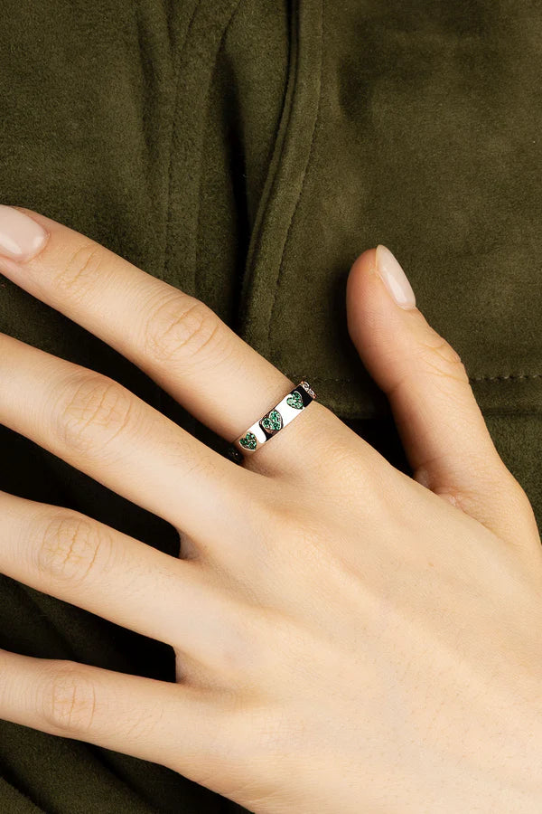 morse code - Green & White Heart Ring