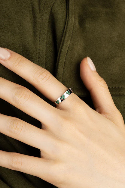 morse code - Green & White Heart Ring