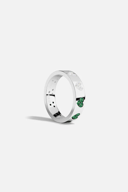 morse code - Green & White Heart Ring