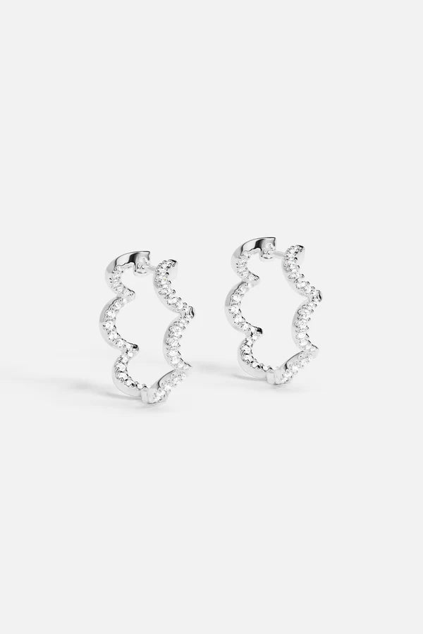 UP AND DOWN - Wavy Silver Hoop Earrings - Small