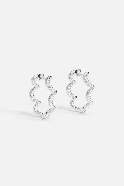 UP AND DOWN - Wavy Silver Hoop Earrings - Small