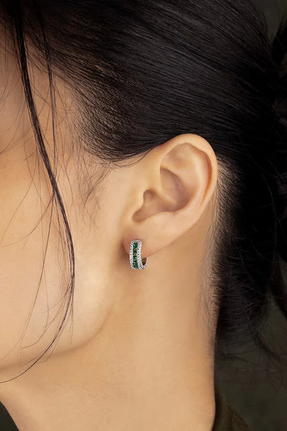 yacht club - Green Pavé Huggie Earrings