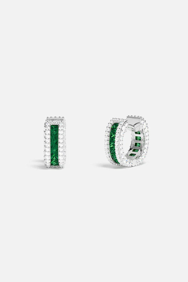 yacht club - Green Pavé Huggie Earrings