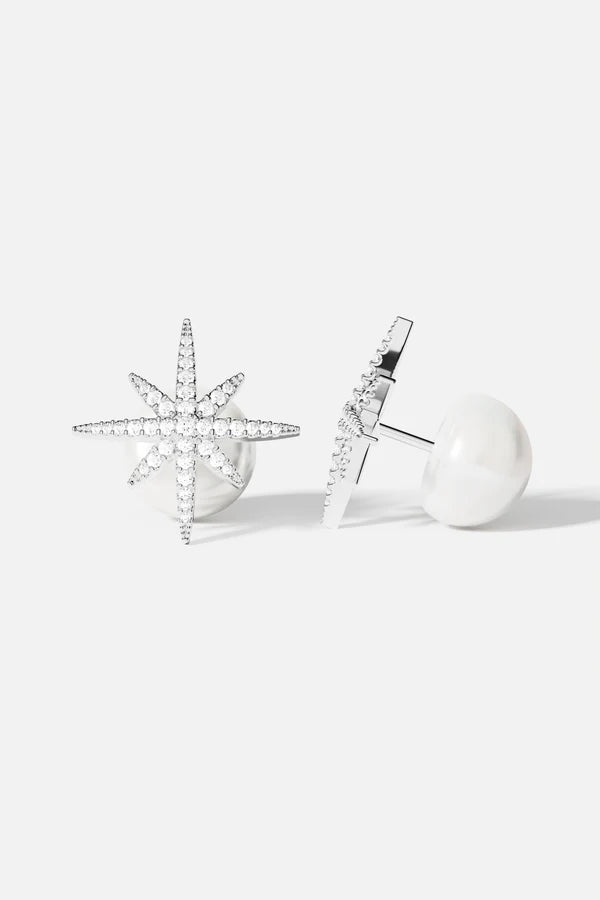 meteorites - Météorites Silver Stud Earrings with Pearl