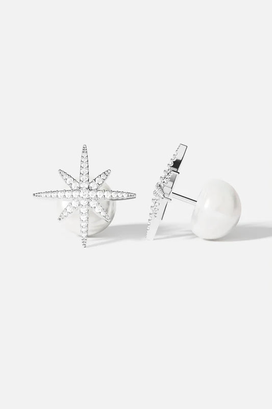 meteorites - Météorites Silver Stud Earrings with Pearl