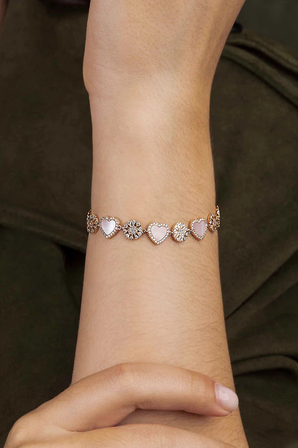 mediterranee - Pink Nacre Heart & Dot Adjustable bracelet