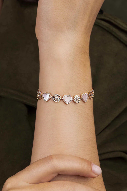 mediterranee - Pink Nacre Heart & Dot Adjustable bracelet