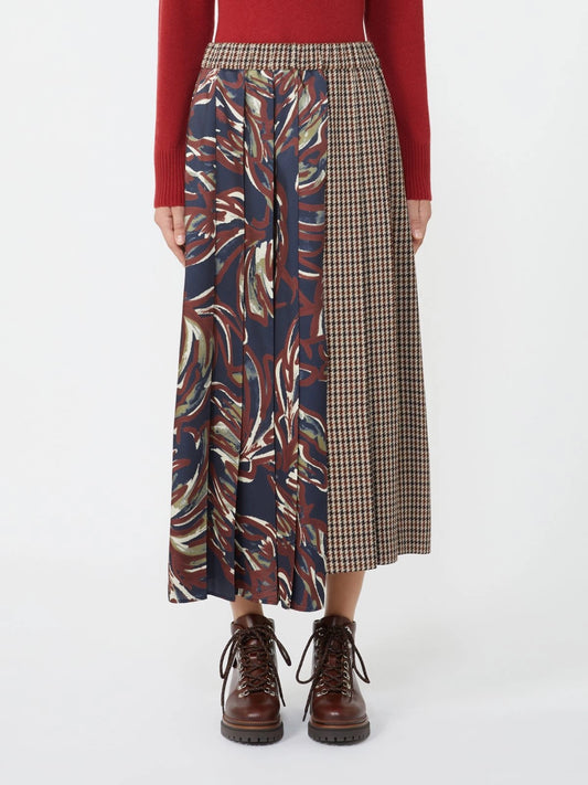FANALE - Pleated houndstooth wool skirt