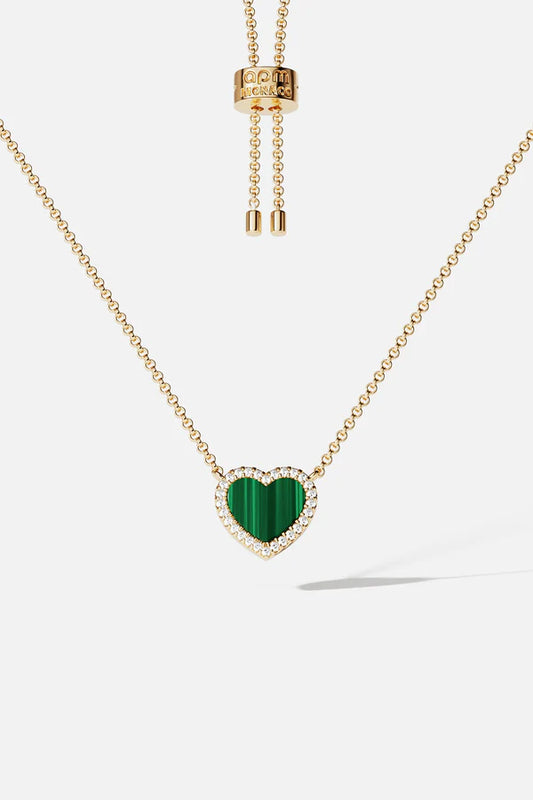 mediterranee - Mini Malachite Heart Adjustable Necklace