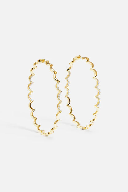 UP AND DOWN - Wavy Gold Hoop Earrings - Large